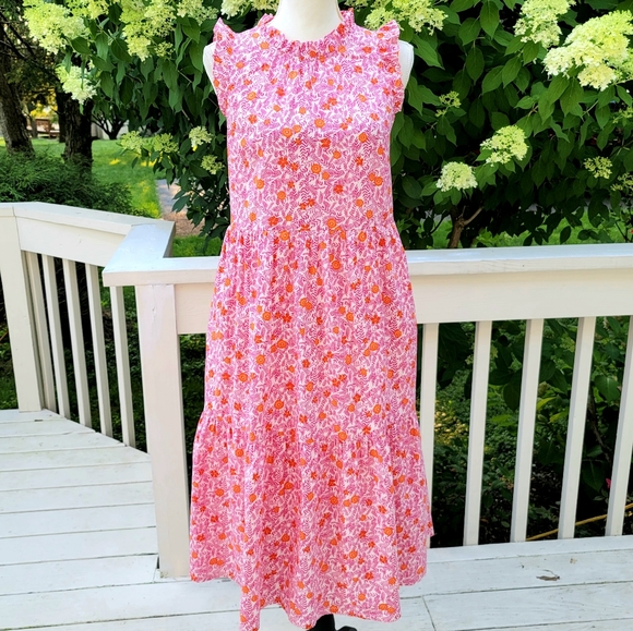 J Crew Tiered Ruffle Midi Dress Orange Red Floral - Picture 6 of 11